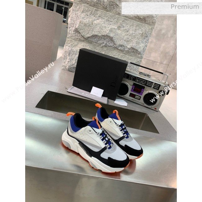 Dior B22 Sneaker in Calfskin And Technical Mesh Black/Blue/Orange 2020 (MD-20061322)