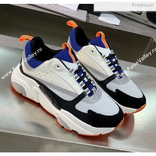 Dior B22 Sneaker in Calfskin And Technical Mesh Black/Blue/Orange 2020 (MD-20061322)