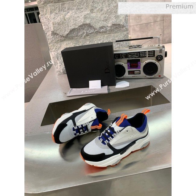 Dior B22 Sneaker in Calfskin And Technical Mesh Black/Blue/Orange 2020 (MD-20061322)