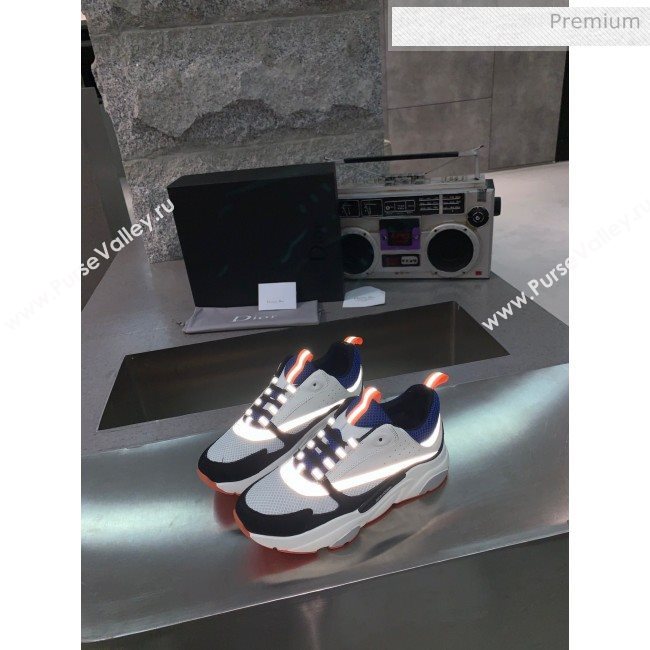 Dior B22 Sneaker in Calfskin And Technical Mesh Black/Blue/Orange 2020 (MD-20061322)