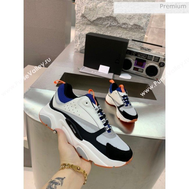 Dior B22 Sneaker in Calfskin And Technical Mesh Black/Blue/Orange 2020 (MD-20061322)