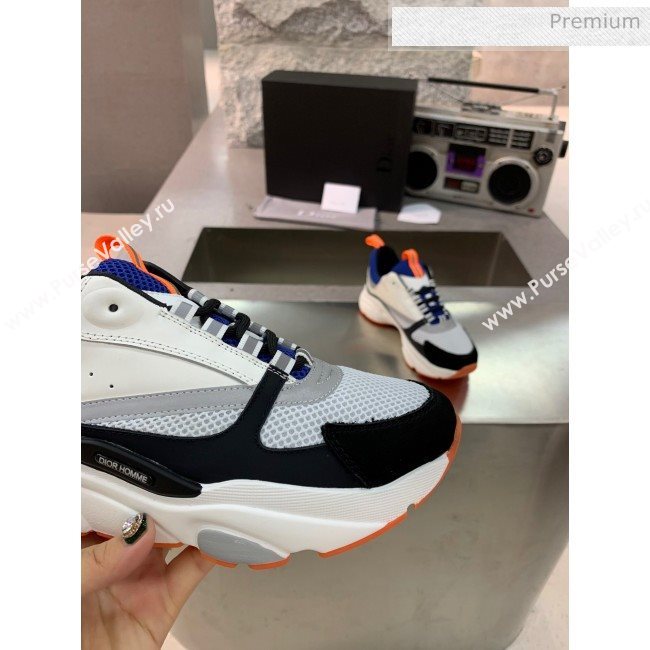 Dior B22 Sneaker in Calfskin And Technical Mesh Black/Blue/Orange 2020 (MD-20061322)