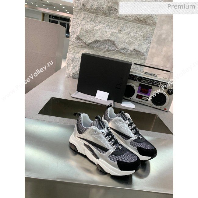 Dior B22 Sneaker in Calfskin And Technical Mesh Silver/Black/White 2020 (MD-20061323)