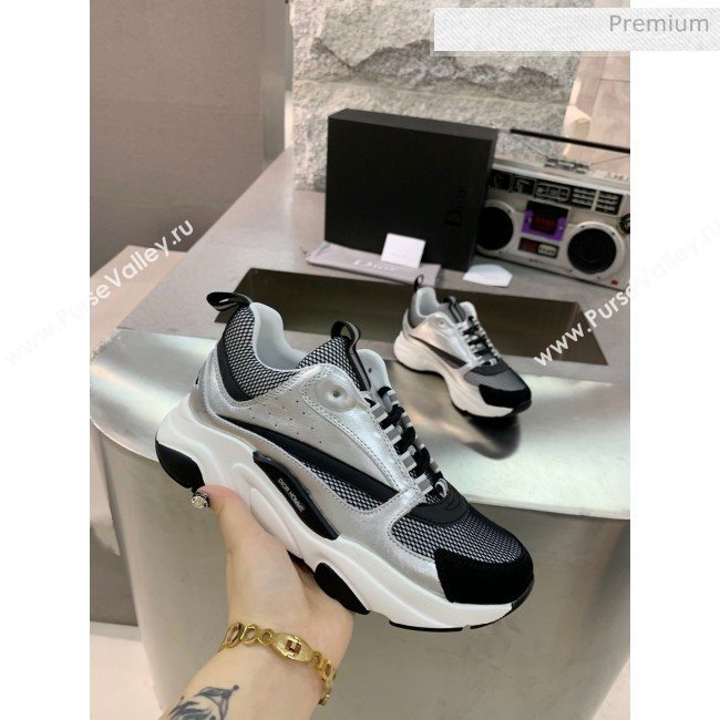 Dior B22 Sneaker in Calfskin And Technical Mesh Silver/Black/White 2020 (MD-20061323)