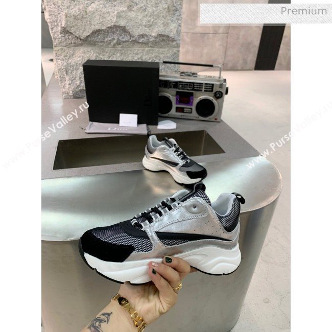 Dior B22 Sneaker in Calfskin And Technical Mesh Silver/Black/White 2020 (MD-20061323)