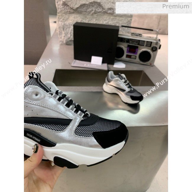 Dior B22 Sneaker in Calfskin And Technical Mesh Silver/Black/White 2020 (MD-20061323)