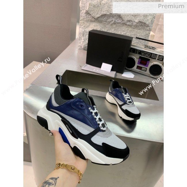 Dior B22 Sneaker in Calfskin And Technical Mesh Black/Blue/Dark Grey 2020 (MD-20061324)