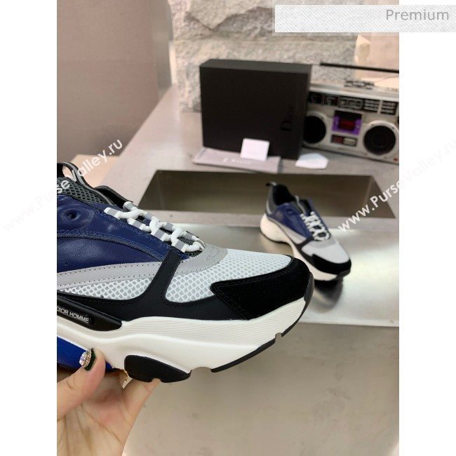 Dior B22 Sneaker in Calfskin And Technical Mesh Black/Blue/Dark Grey 2020 (MD-20061324)