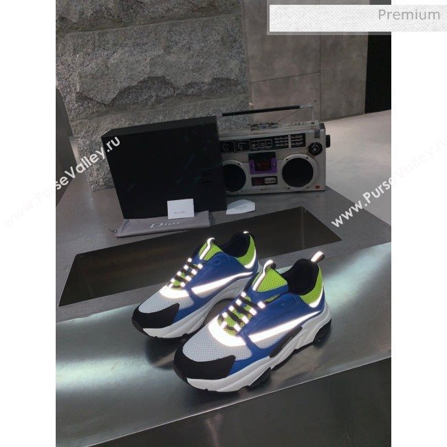 Dior B22 Sneaker in Calfskin And Technical Mesh Bright Blue/Fluorescent Green 2020 (MD-20061326)