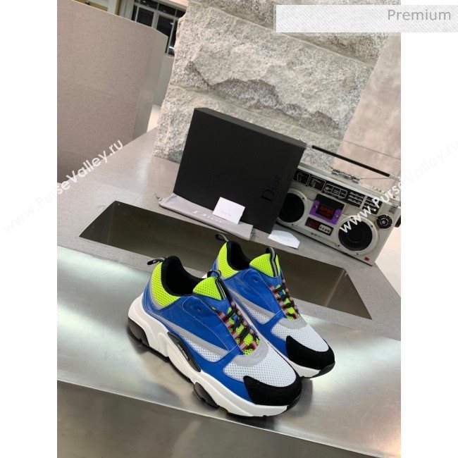 Dior B22 Sneaker in Calfskin And Technical Mesh Bright Blue/Fluorescent Green 2020 (MD-20061326)