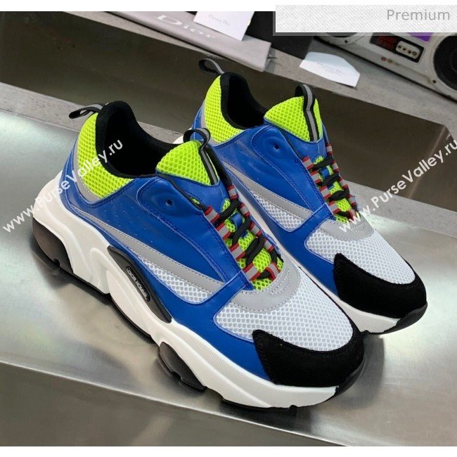 Dior B22 Sneaker in Calfskin And Technical Mesh Bright Blue/Fluorescent Green 2020 (MD-20061326)