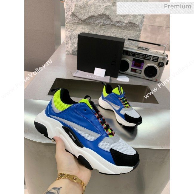 Dior B22 Sneaker in Calfskin And Technical Mesh Bright Blue/Fluorescent Green 2020 (MD-20061326)