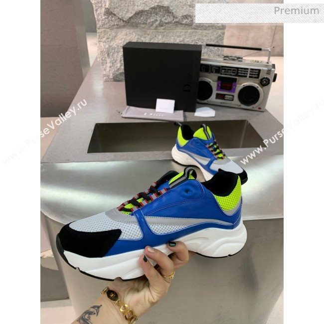 Dior B22 Sneaker in Calfskin And Technical Mesh Bright Blue/Fluorescent Green 2020 (MD-20061326)