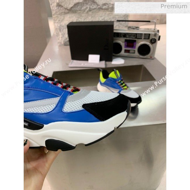 Dior B22 Sneaker in Calfskin And Technical Mesh Bright Blue/Fluorescent Green 2020 (MD-20061326)