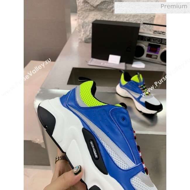 Dior B22 Sneaker in Calfskin And Technical Mesh Bright Blue/Fluorescent Green 2020 (MD-20061326)