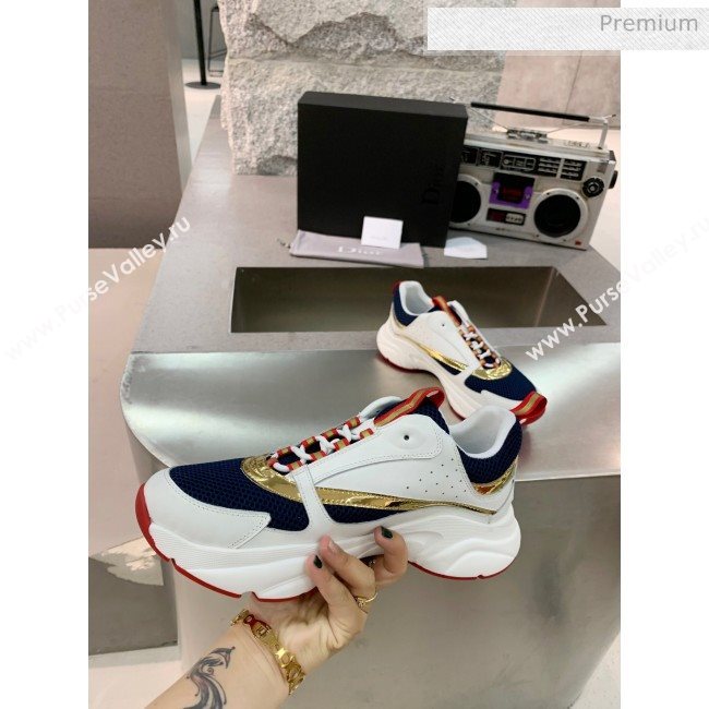 Dior B22 Sneaker in Calfskin And Technical Mesh White/Navy Blue 2020 (MD-20061336)