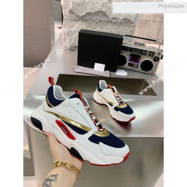 Dior B22 Sneaker in Calfskin And Technical Mesh White/Navy Blue 2020 (MD-20061336)