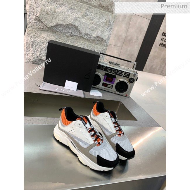 Dior B22 Sneaker in Calfskin And Technical Mesh Grey/Orange/Black 2020 (MD-20061325)