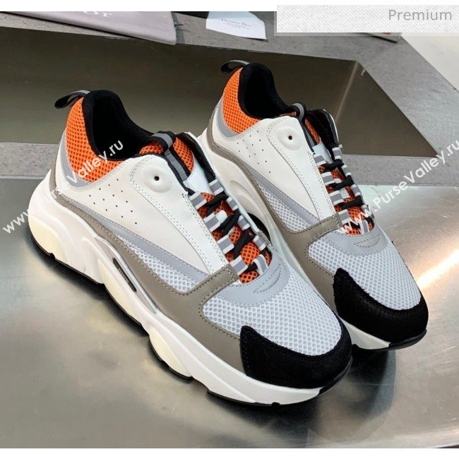 Dior B22 Sneaker in Calfskin And Technical Mesh Grey/Orange/Black 2020 (MD-20061325)