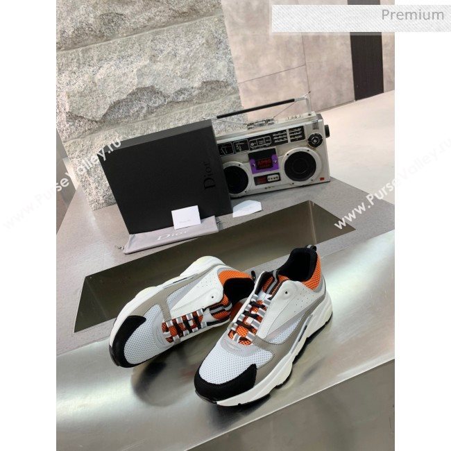 Dior B22 Sneaker in Calfskin And Technical Mesh Grey/Orange/Black 2020 (MD-20061325)