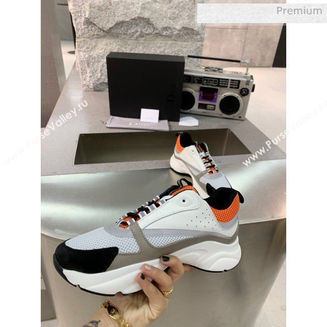 Dior B22 Sneaker in Calfskin And Technical Mesh Grey/Orange/Black 2020 (MD-20061325)
