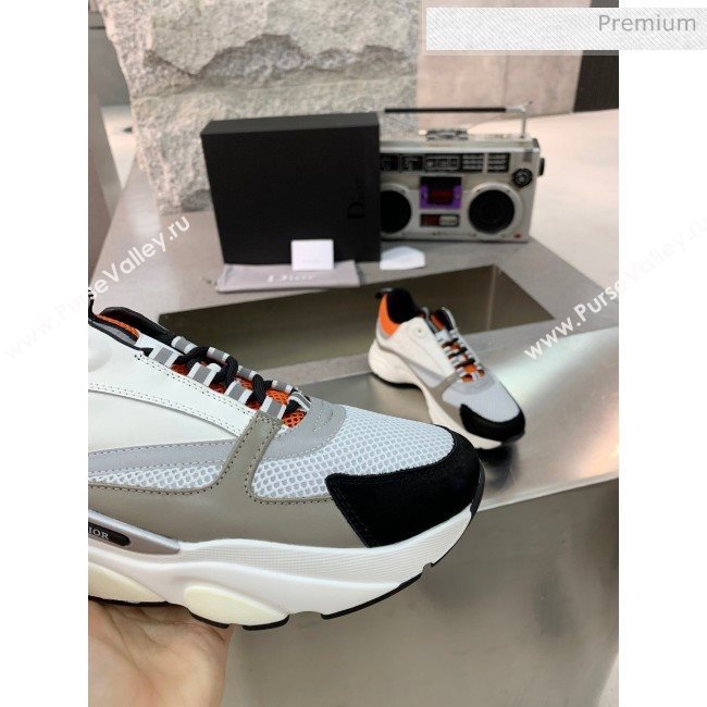 Dior B22 Sneaker in Calfskin And Technical Mesh Grey/Orange/Black 2020 (MD-20061325)