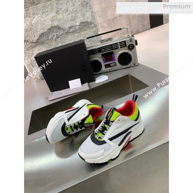 Dior B22 Sneaker in Calfskin And Technical Mesh Fluorescent  Green/White/Red 2020 (MD-20061327)