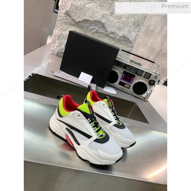 Dior B22 Sneaker in Calfskin And Technical Mesh Fluorescent  Green/White/Red 2020 (MD-20061327)
