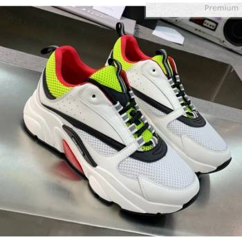 Dior B22 Sneaker in Calfskin And Technical Mesh Fluorescent  Green/White/Red 2020 (MD-20061327)