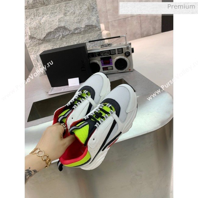 Dior B22 Sneaker in Calfskin And Technical Mesh Fluorescent  Green/White/Red 2020 (MD-20061327)