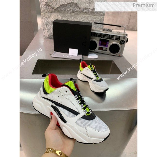 Dior B22 Sneaker in Calfskin And Technical Mesh Fluorescent  Green/White/Red 2020 (MD-20061327)