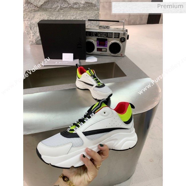 Dior B22 Sneaker in Calfskin And Technical Mesh Fluorescent  Green/White/Red 2020 (MD-20061327)