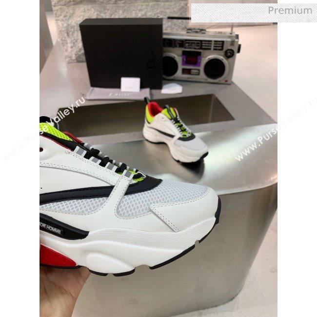 Dior B22 Sneaker in Calfskin And Technical Mesh Fluorescent  Green/White/Red 2020 (MD-20061327)