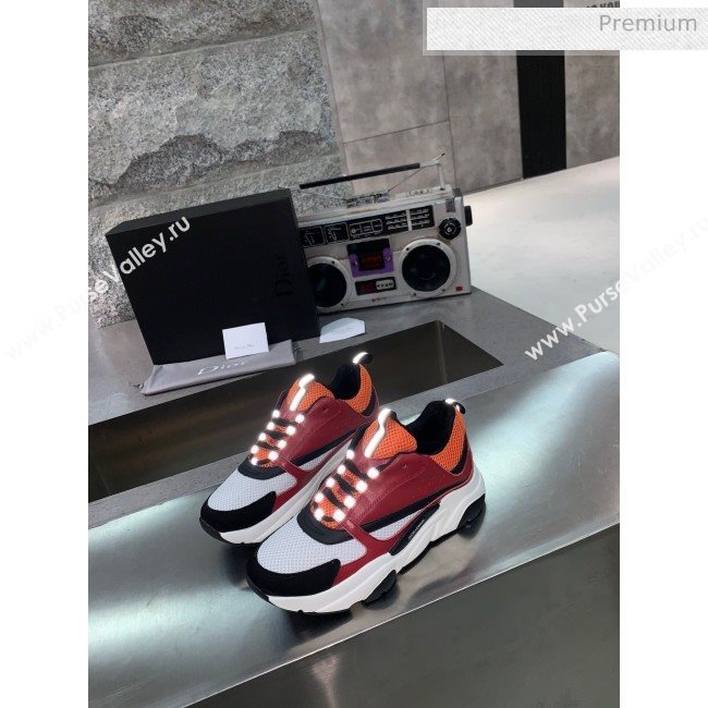 Dior B22 Sneaker in Calfskin And Technical Mesh Burgundy/Orange 2020 (MD-20061328)