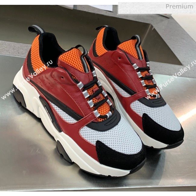 Dior B22 Sneaker in Calfskin And Technical Mesh Burgundy/Orange 2020 (MD-20061328)