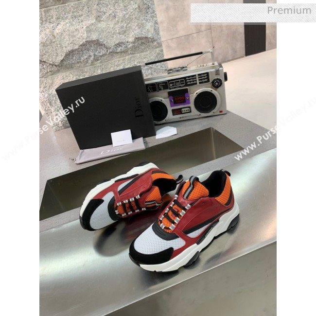 Dior B22 Sneaker in Calfskin And Technical Mesh Burgundy/Orange 2020 (MD-20061328)