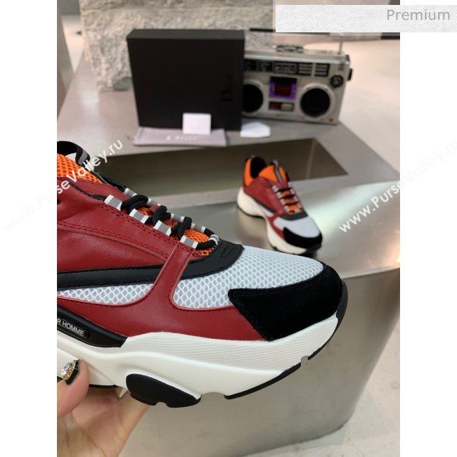 Dior B22 Sneaker in Calfskin And Technical Mesh Burgundy/Orange 2020 (MD-20061328)