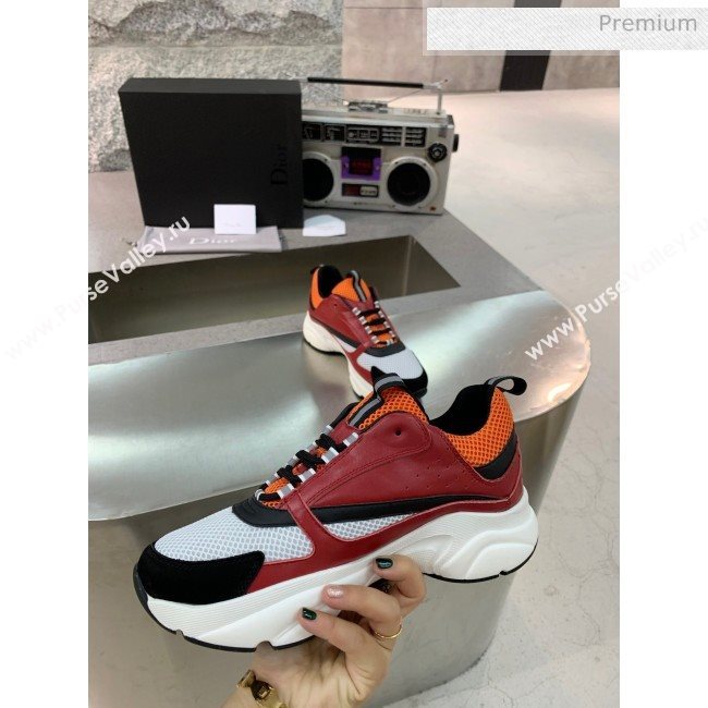 Dior B22 Sneaker in Calfskin And Technical Mesh Burgundy/Orange 2020 (MD-20061328)