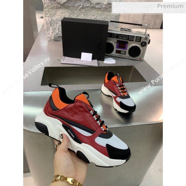 Dior B22 Sneaker in Calfskin And Technical Mesh Burgundy/Orange 2020 (MD-20061328)