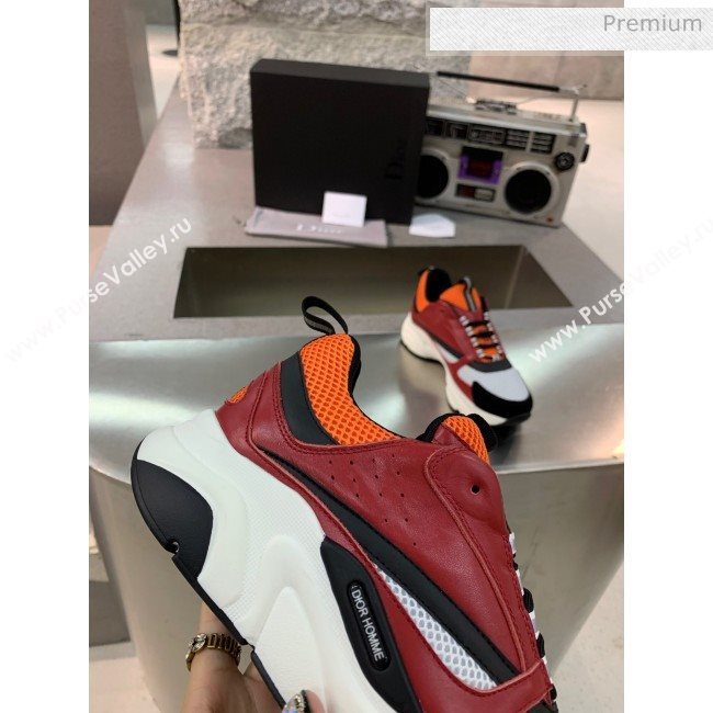 Dior B22 Sneaker in Calfskin And Technical Mesh Burgundy/Orange 2020 (MD-20061328)