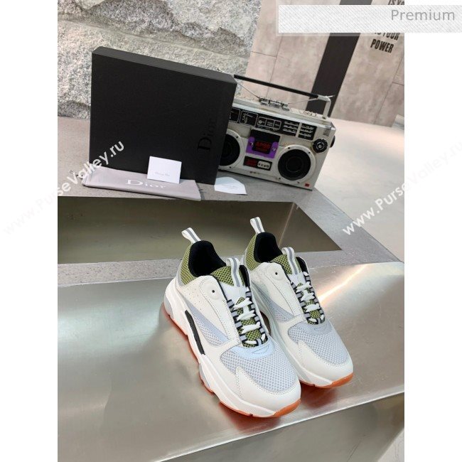 Dior B22 Sneaker in Calfskin And Technical Mesh White/Olive 2020 (MD-20061329)