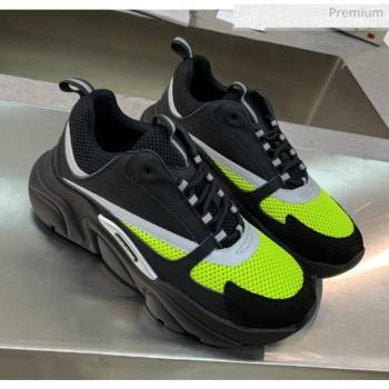 Dior B22 Sneaker in Calfskin And Technical Mesh Black/Fluorescent Green 2020 (MD-20061332)