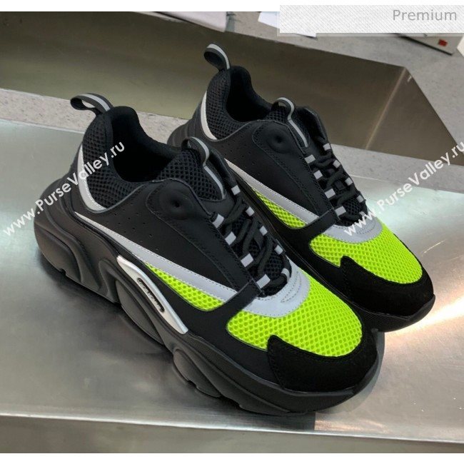 Dior B22 Sneaker in Calfskin And Technical Mesh Black/Fluorescent Green 2020 (MD-20061332)