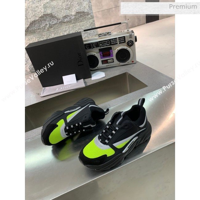 Dior B22 Sneaker in Calfskin And Technical Mesh Black/Fluorescent Green 2020 (MD-20061332)