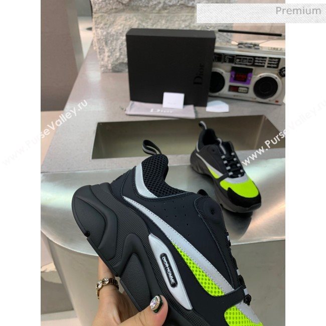 Dior B22 Sneaker in Calfskin And Technical Mesh Black/Fluorescent Green 2020 (MD-20061332)