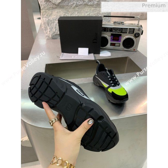 Dior B22 Sneaker in Calfskin And Technical Mesh Black/Fluorescent Green 2020 (MD-20061332)