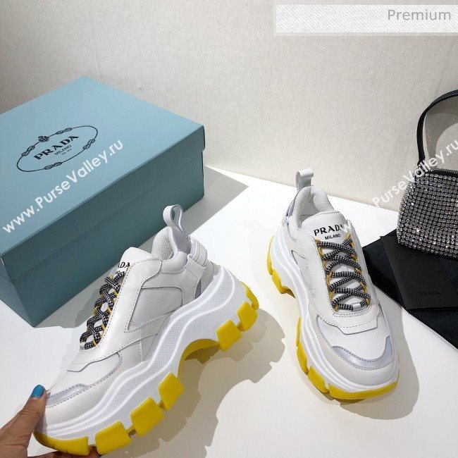 Prada Block Sneakers White/Silver/Yellow 2020 (MD-20061509)