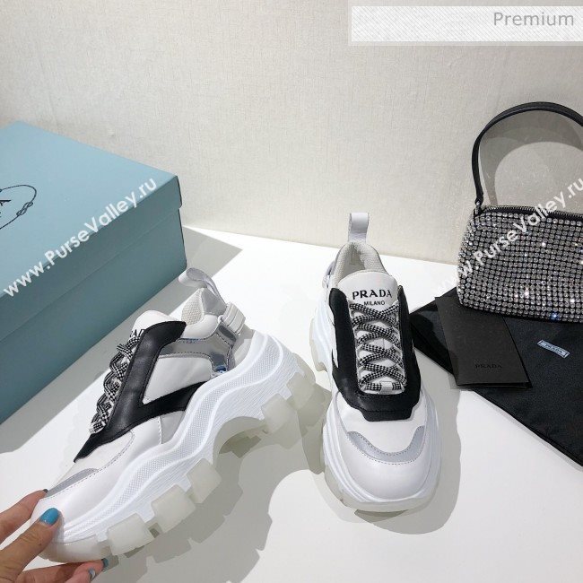 Prada Block Sneakers White/Black/Silver 2020 (MD-20061512)