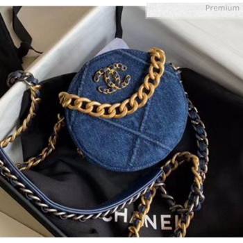 Chanel Maxi-Quilted Denim Round Clutch with Chain Blue 2020 (JY-20061601)