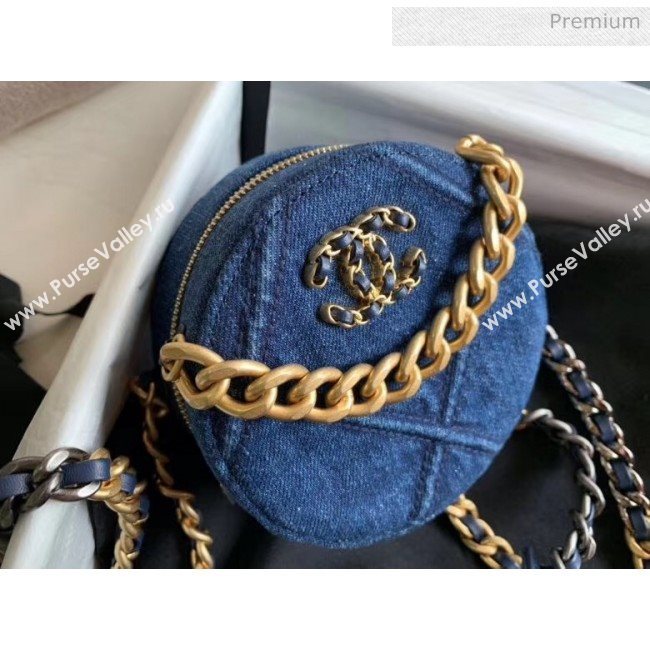 Chanel Maxi-Quilted Denim Round Clutch with Chain Blue 2020 (JY-20061601)